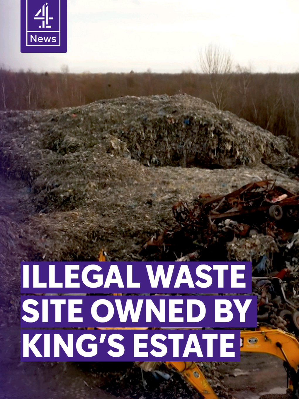 , illegal waste dumping; Une immense décharge illégale près de Wigan appartient en partie à l’est royal du roi