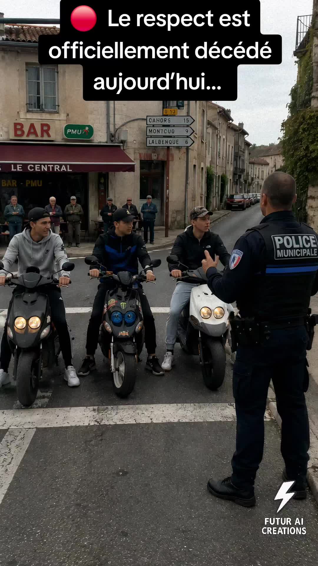 , Tiktok (police municipale): Trois jeunes en scooter dépassent complètement le feu rouge dans un petit villa